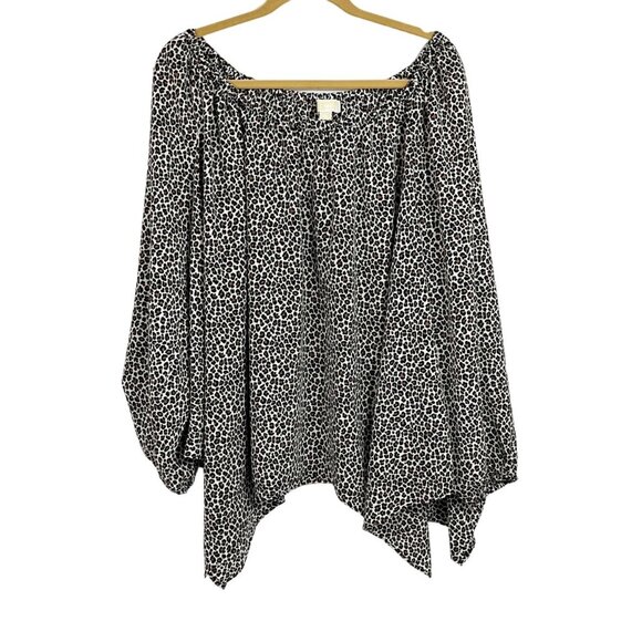 Michael Michael Kors Leopard Print Off the Shoulder Asymmetrical Hem Top Size 2X - Picture 1 of 7